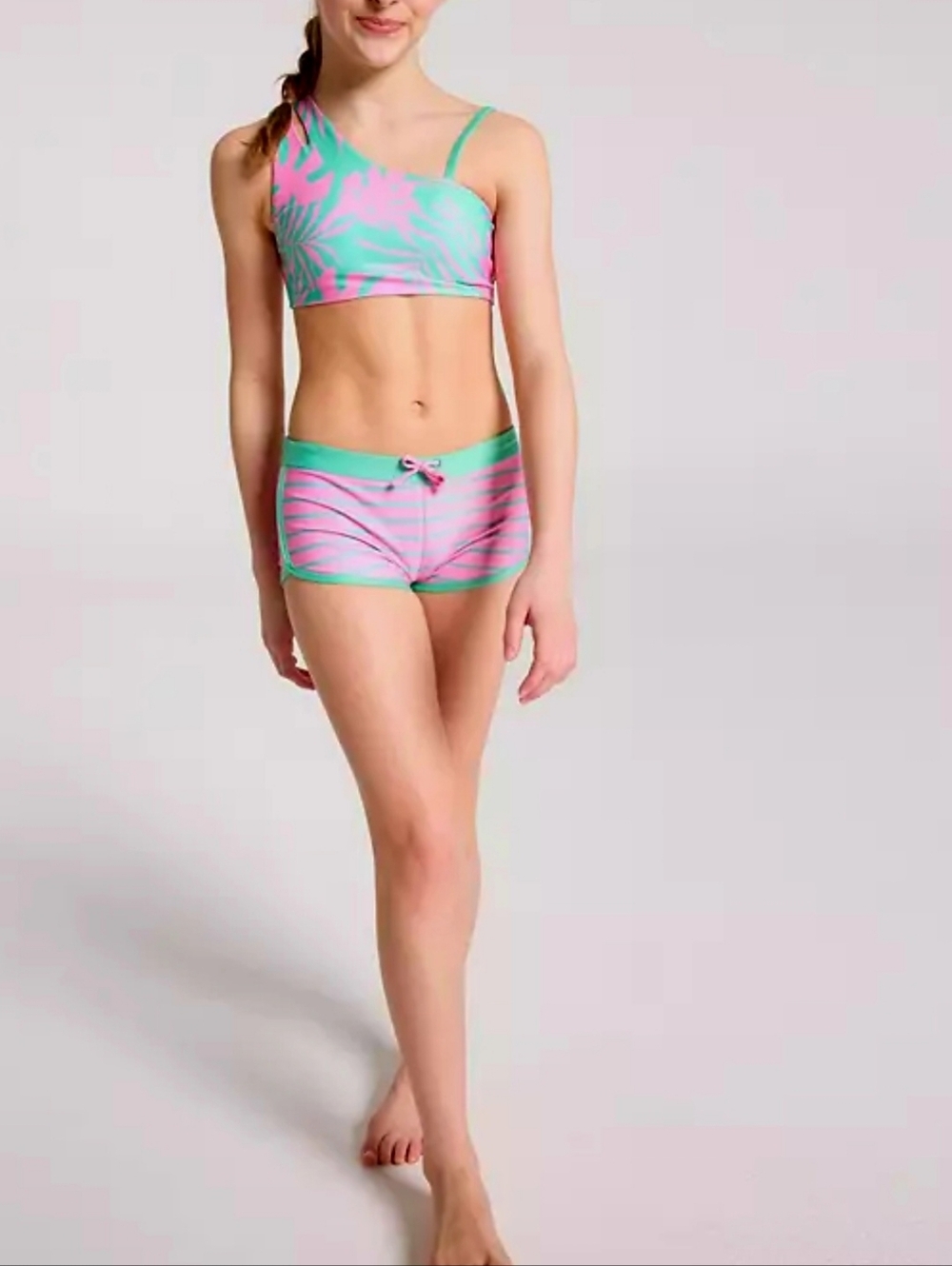 DSG Girls' Dolphin Hem Swim Shorts & AsymmetricAsymmetric Top